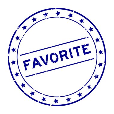 Grunge mavi favori kelime yuvarlak lastik mühür beyaz arka planda
