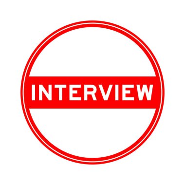 Beyaz arkaplanda kırmızı renkli mühür etiketi ile kelime röportajı