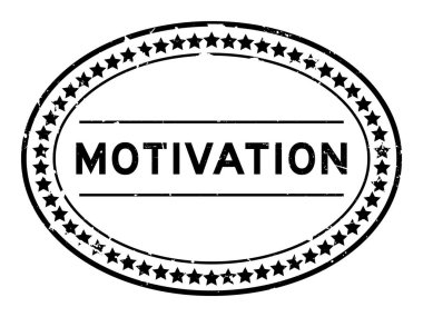 Grunge siyah motivasyon kelimesi oval lastik mühür beyaz arka planda