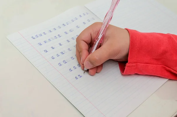 Niña Haciendo Deberes Aprendiendo Escribir Cartas — Foto de Stock