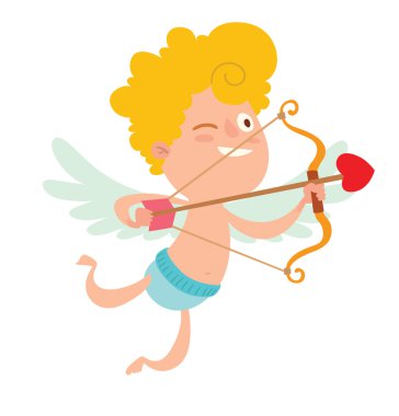 Sevimli küçük cupid sağa uçan