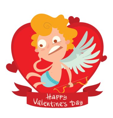 Sevimli küçük cupid ile kırmızı çerçeve şok