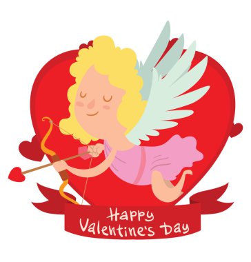 Sevimli küçük cupid kız uçan kırmızı çerçeve