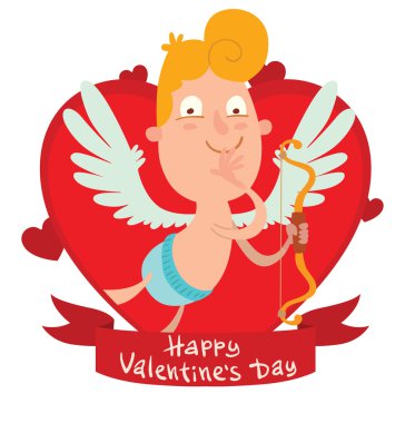Sevimli küçük cupid gülümseyen kırmızı çerçeve