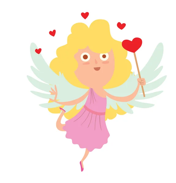 Petite fille mignonne Cupidon avec baguette magique — Image vectorielle