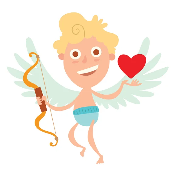 Lindo pequeño Cupido con arco y símbolo del corazón — Archivo Imágenes Vectoriales