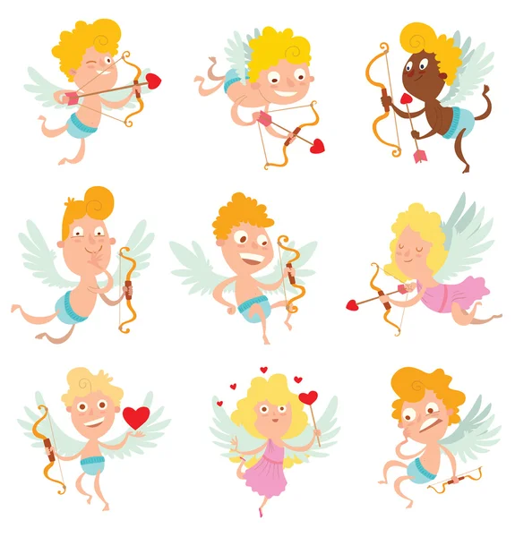 Conjunto de pequeños cupidos lindo — Vector de stock