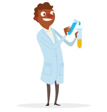 Sarı ve mavi cam ampuller ile siyah adam bilim adamı