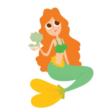 Funny beautiful mermaid with ginger long hair clipart
