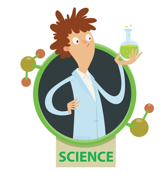 Кругла рамка, людина вчений з зеленою хімією — стоковий вектор