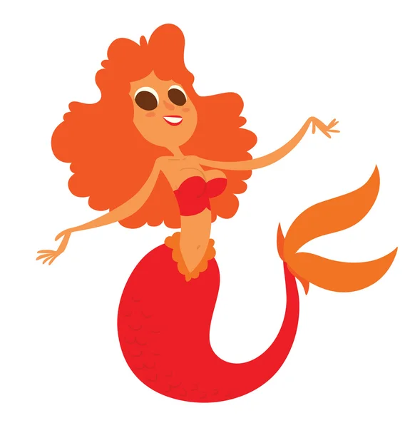 Funny beautiful mermaid with orange wavy hair — Stock Vector