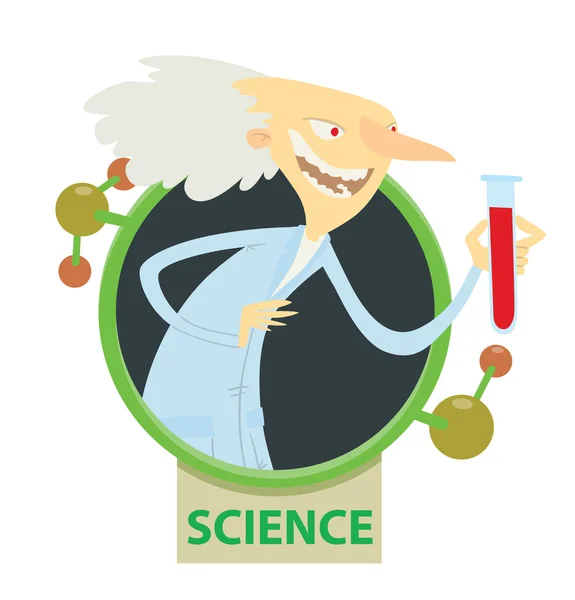 圆框，老科学家与红色化学 — 图库矢量图片