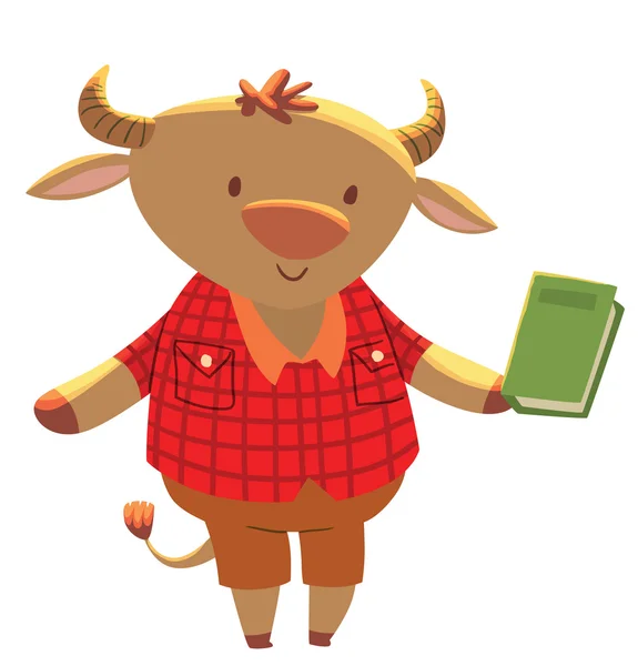 Cute little light brown bull - schoolboy — Stock Vector