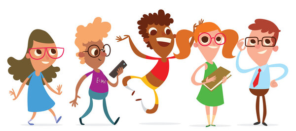 Set of five cute little boys and girls in glasses