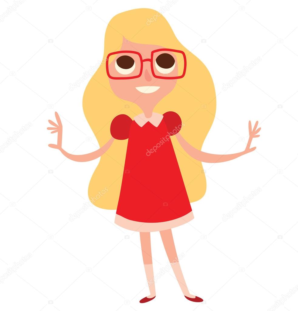 Funny little girl in glasses with long blonde hair Stock Vector Image by  © #115086218