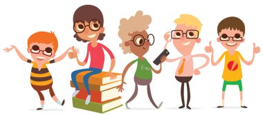 Gözlüklü sevimli küçük çocuklar seti