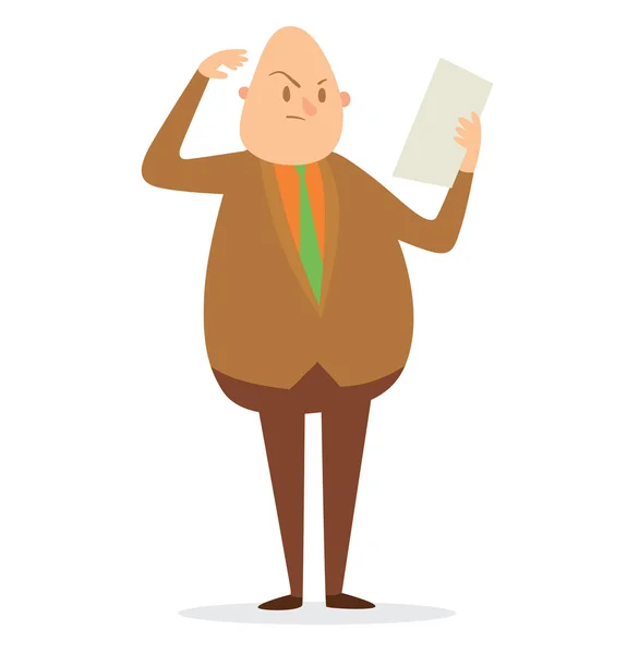 Hombre de negocios gordo calvo con una hoja de papel — Archivo Imágenes Vectoriales
