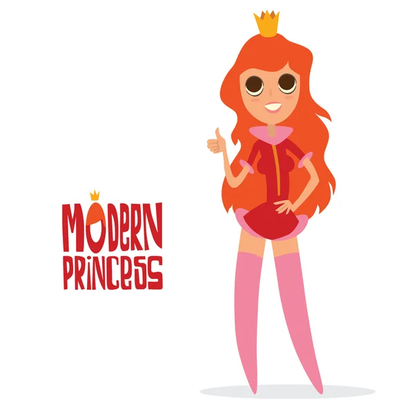 Princesa moderna con pelo largo y rojo — Vector de stock