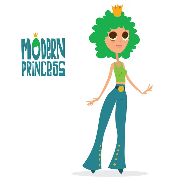 Princesa moderna con pelo rizado verde — Vector de stock