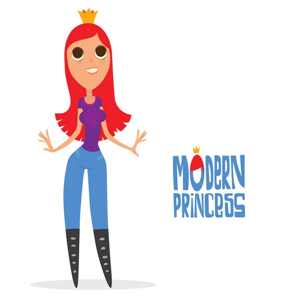 Moderna princess med långa röda hår — Stock vektor