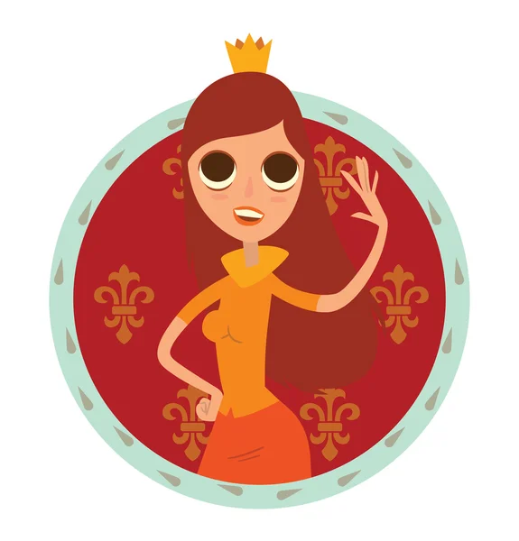 Круглая красно-синяя рамка, современная принцесса с каштановыми волосами — стоковый вектор