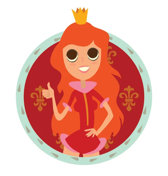 Круглая красно-синяя рамка, современная принцесса с длинными рыжими волосами — стоковый вектор