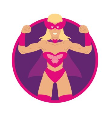 Yuvarlak çerçeve, pembe maskeli kadın süper kahraman