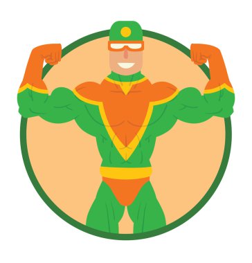 Yuvarlak kare, süper kahraman yeşil-turuncu elbiseli