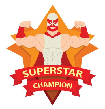 Star frame, wrestler in white-red mask clipart