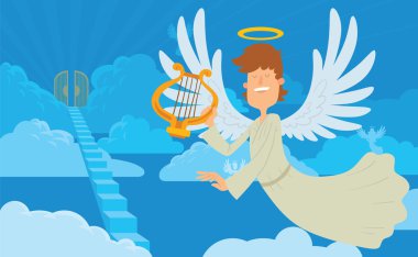 Male angel with brown hair on a heaven background clipart