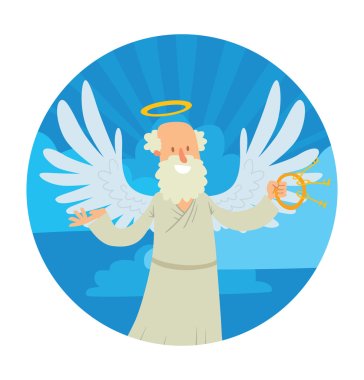 Heaven round frame, old male angel with gray hair 
