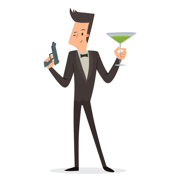 Super agent with a gun and green cocktail — Stock Vector