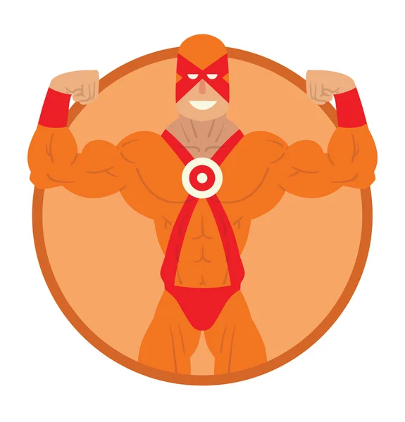 Cornice rotonda, supereroe in abito rosso arancio — Vettoriale Stock