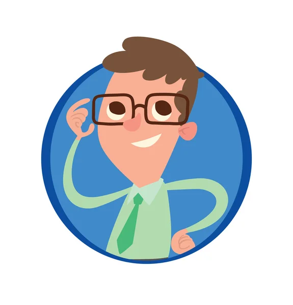 Yuvarlak mavi çerçeve, kahverengi saçlı gözlüklü küçük çocuk