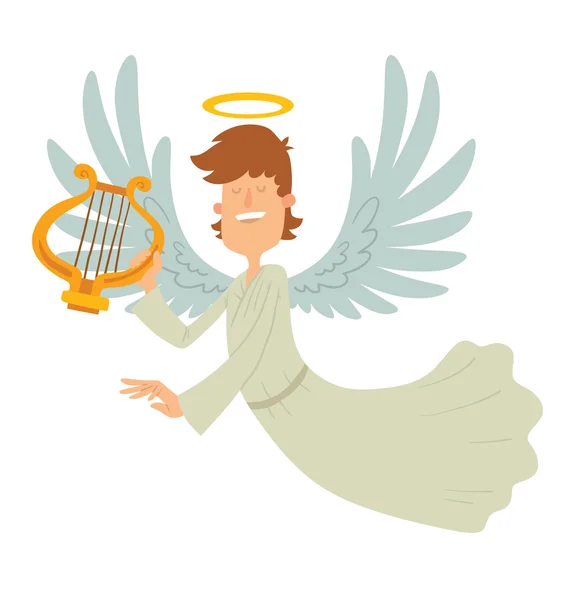 Ángel macho con lira en la mano — Vector de stock