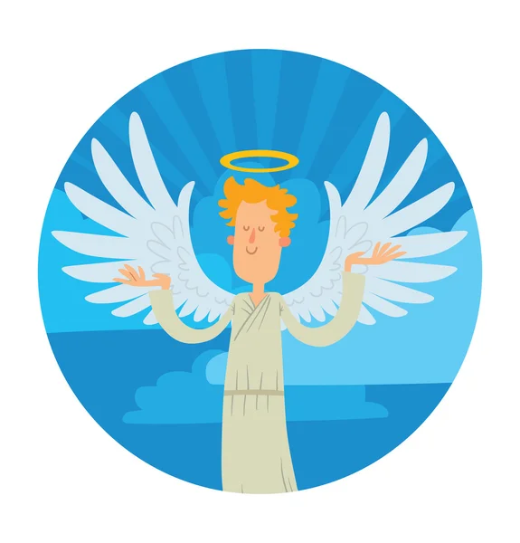Céu armação redonda, anjo masculino com cabelo encaracolado loiro — Vetor de Stock