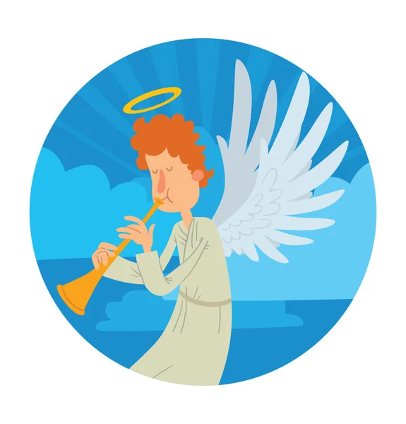 Heaven round frame, male angel with orange curly hair — Stock Vector