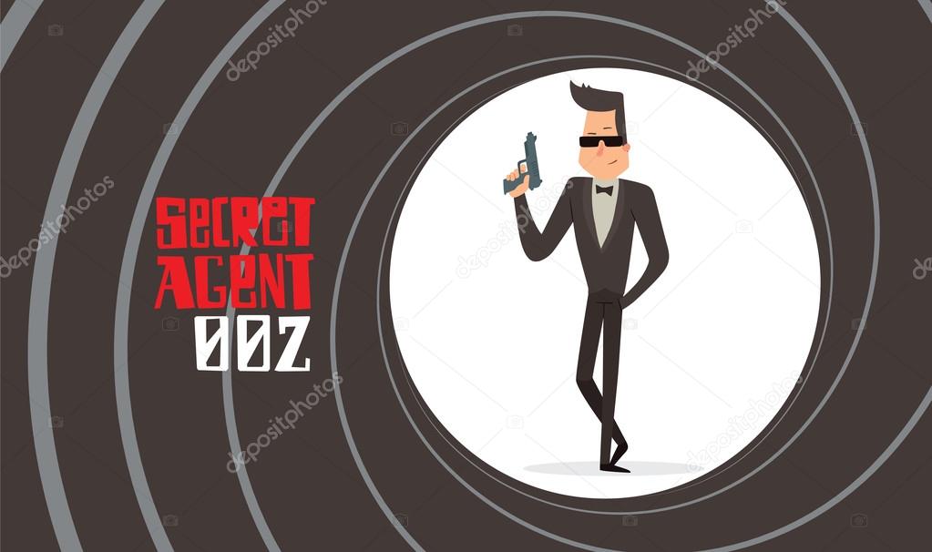 Gun barrel, secret agent in sunglasses with a handgun