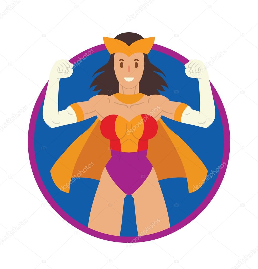 Round Frame Woman Superhero With Black Hair Stock Vector