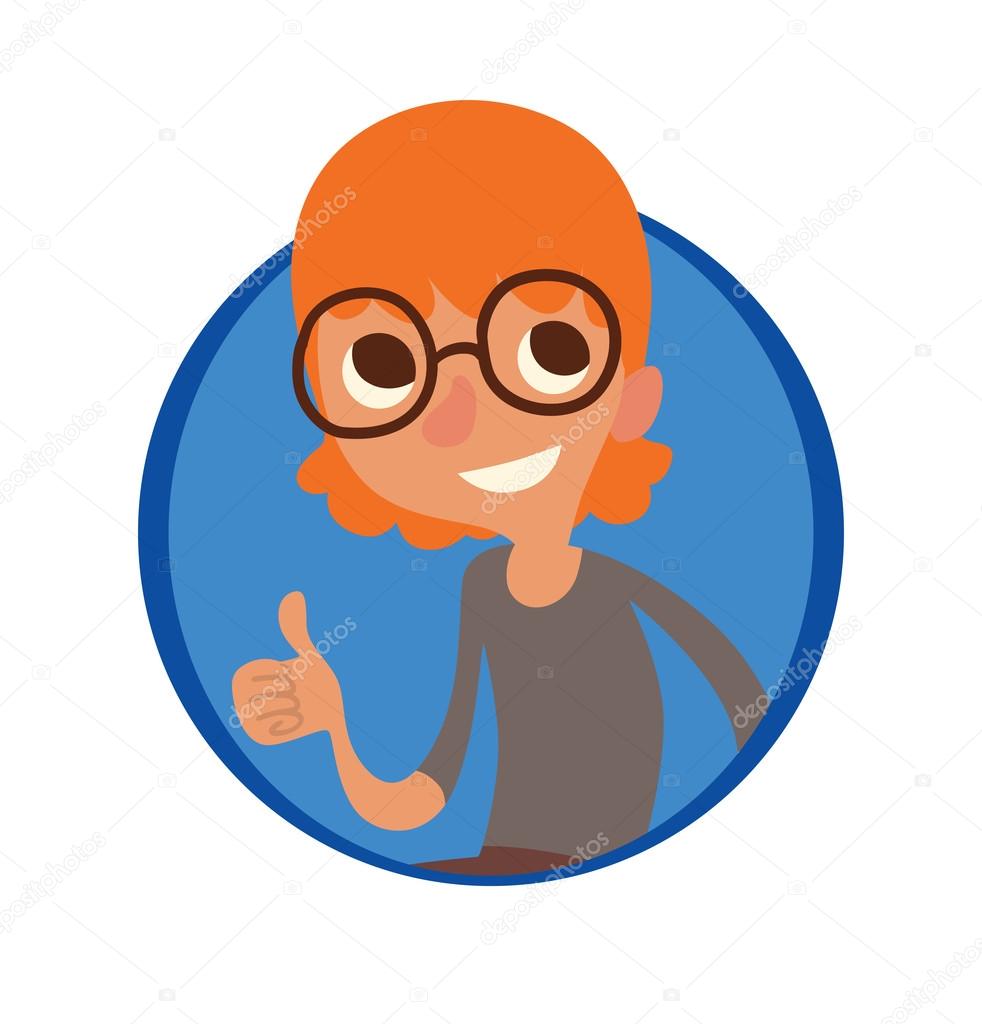 Round Blue Frame Little Boy In Glasses With Orange Hair Stock