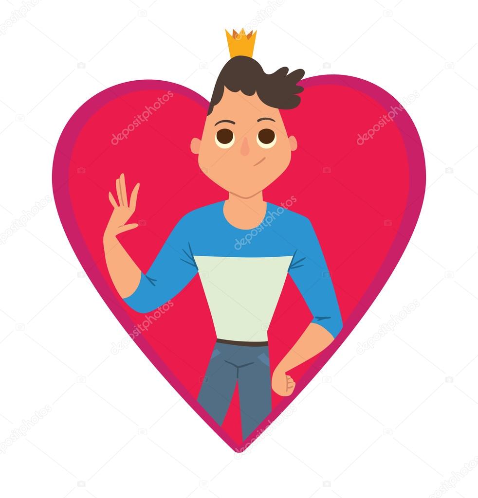 Pink Frame Modern Prince With Black Wavy Hair Stock Vector