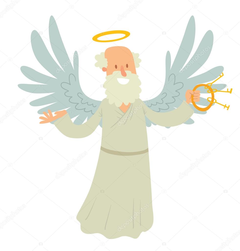 Old male angel with keys in his hand