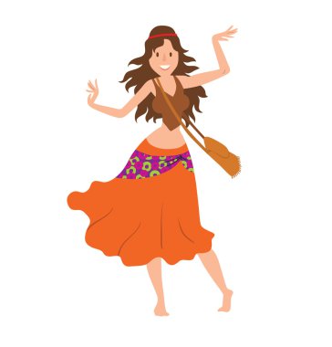 Woman hippie with long dark hair