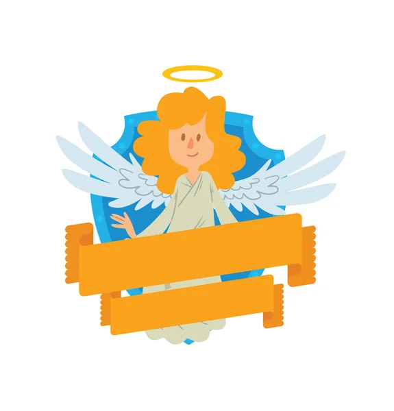 Emblem, little female angel with blond hair — Stock Vector