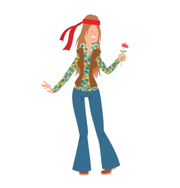 Mujer hippie con cabello castaño largo — Vector de stock