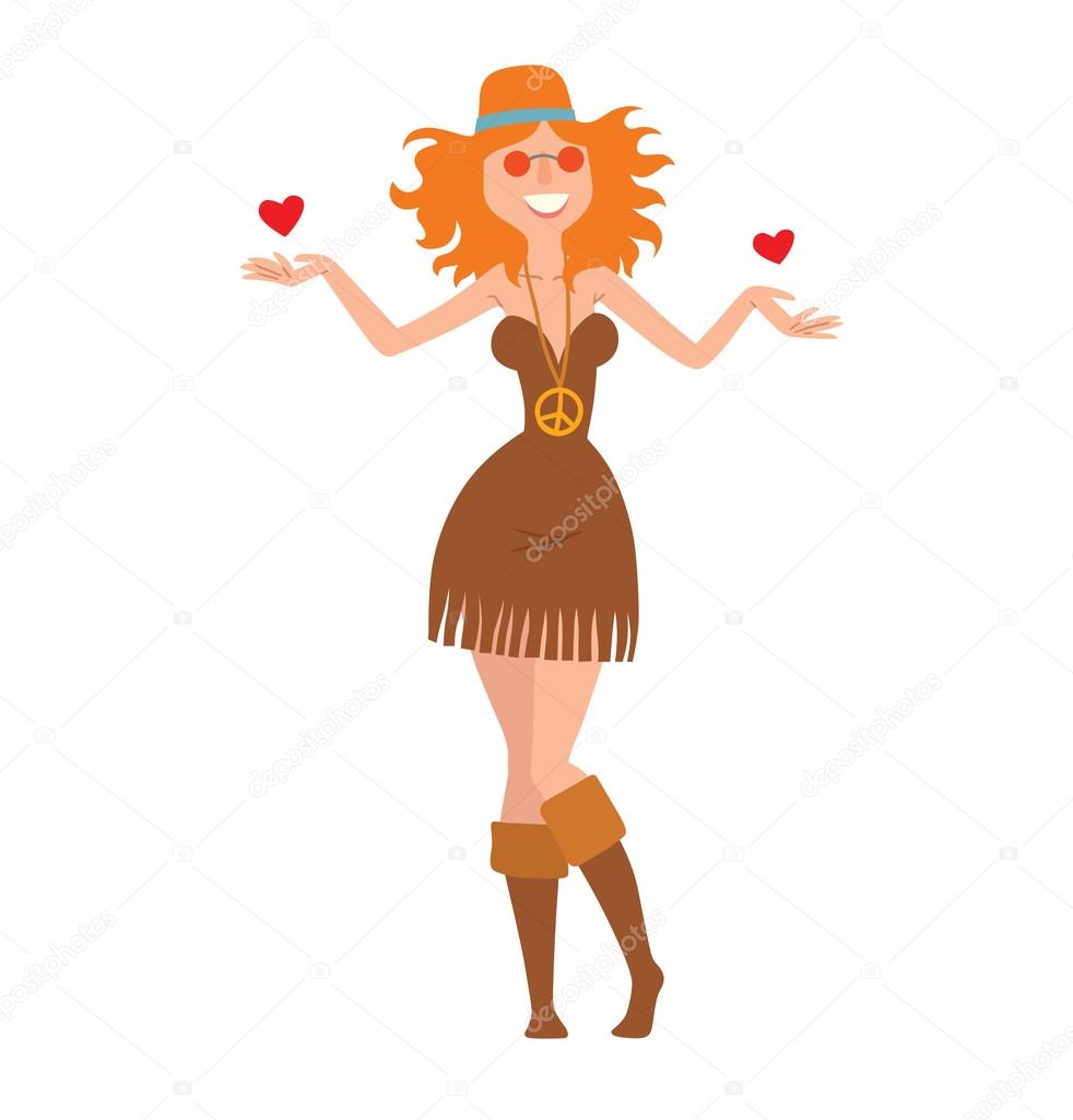 Woman hippie with wavy red hair
