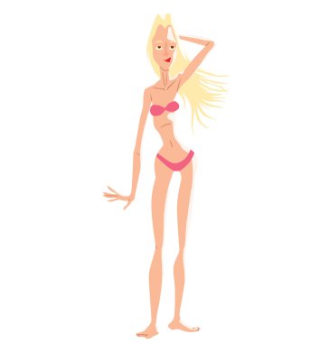 Very thin woman on the beach clipart