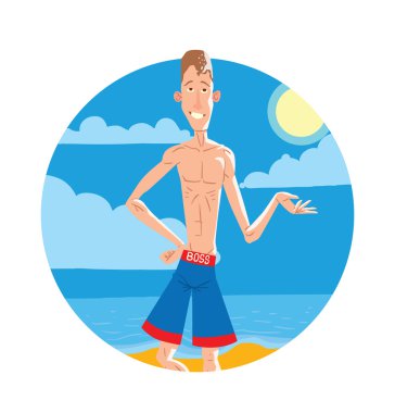 Round frame, very thin man on the beach clipart