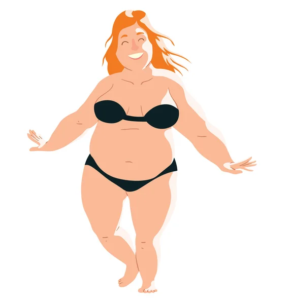 Mulher gorda na praia — Vetor de Stock