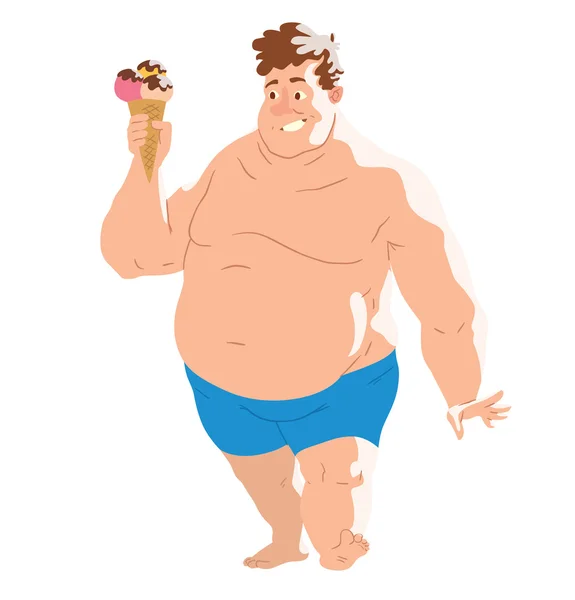 Hombre gordo en la playa — Vector de stock